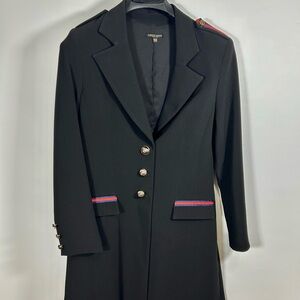Alberto Makali Officers Black Trench Coat Gold Colored 3 Button Up Red/Blue Trim